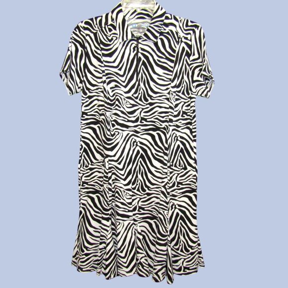 Ibkul 1/4 Zip Zebra Print Athletic Dress Womens Size M Black White Golf UPF 50 - Picture 1 of 9